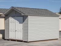 10x12 Front Entry Peak Style Storage Shed with Harbor Stone Grey Vinyl Siding